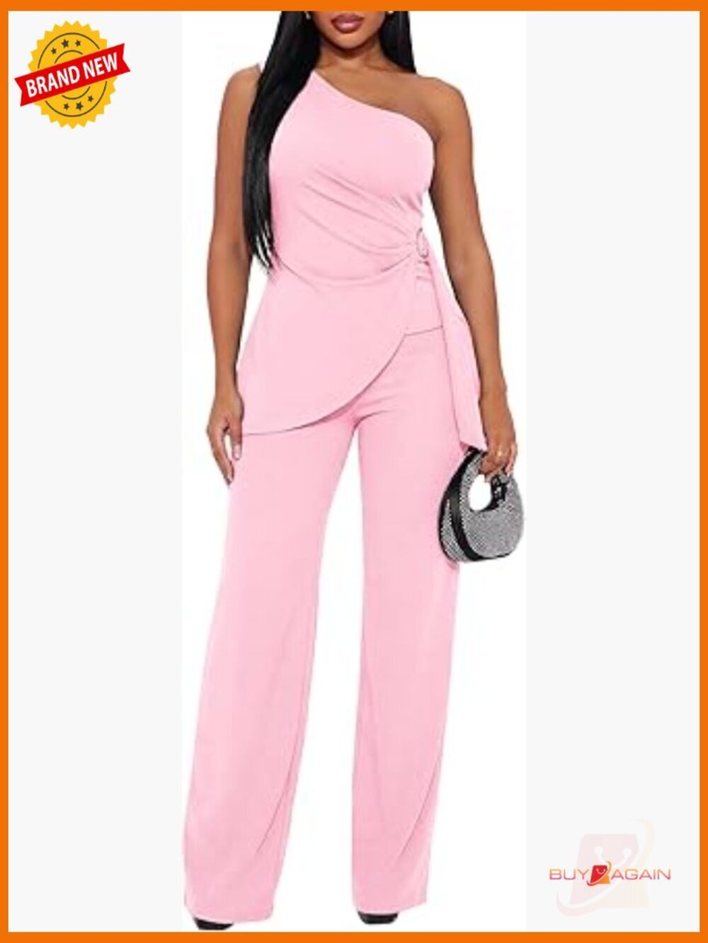 Womens 2 Piece Pants Suit One Shoulder Top Flare Pants Sets Elegant Jumpsuits